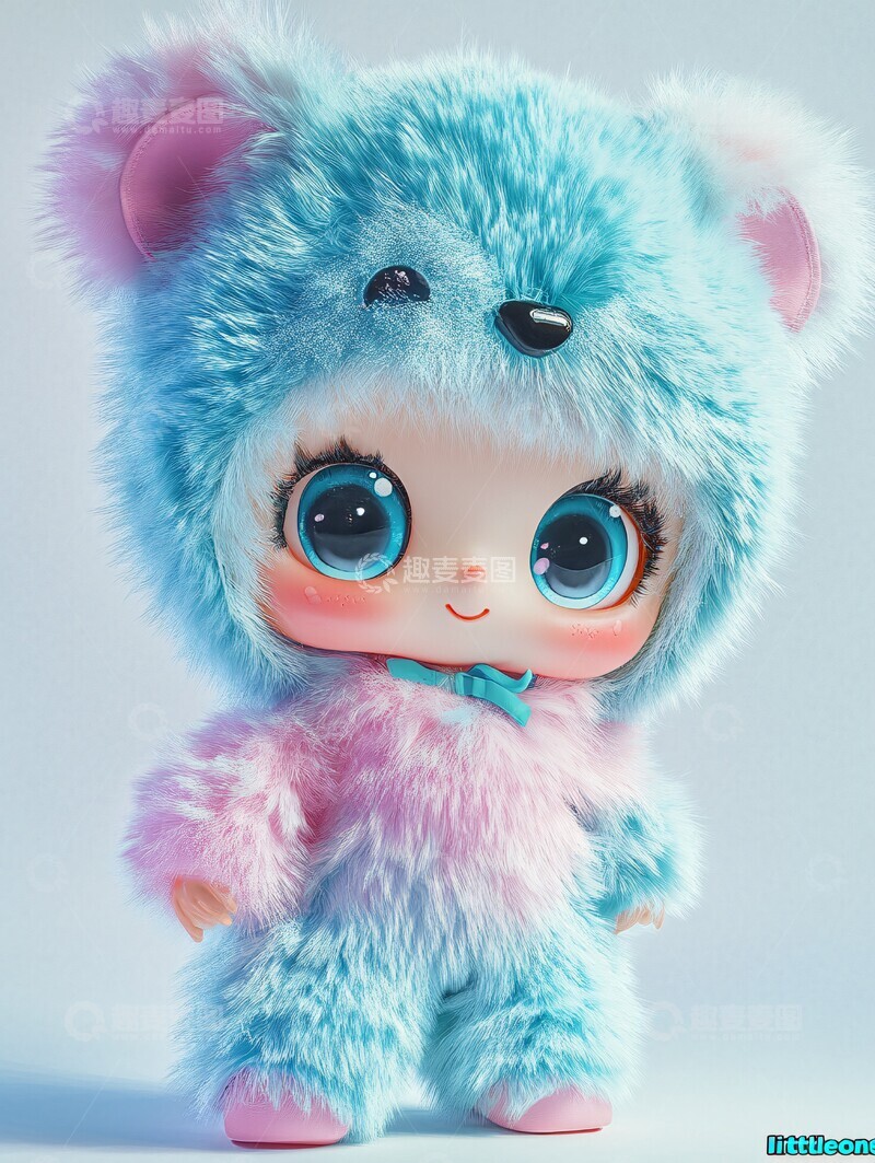 高清大图下载【趣麦麦图】卡通熊耳帽子娃娃