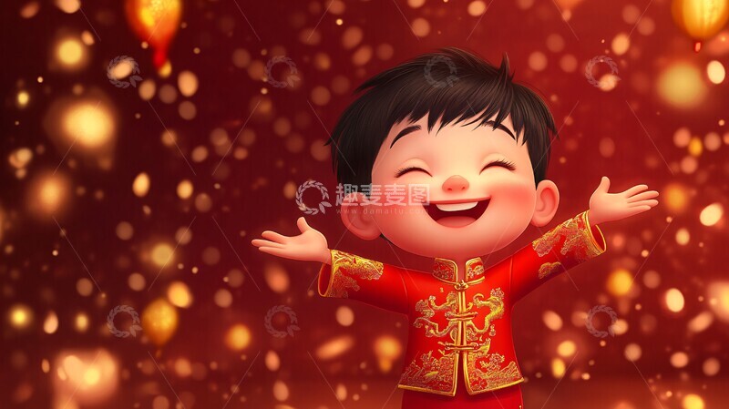 高清大图下载【趣麦麦图】新年快乐小男孩1