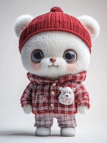 白色小熊戴红帽2