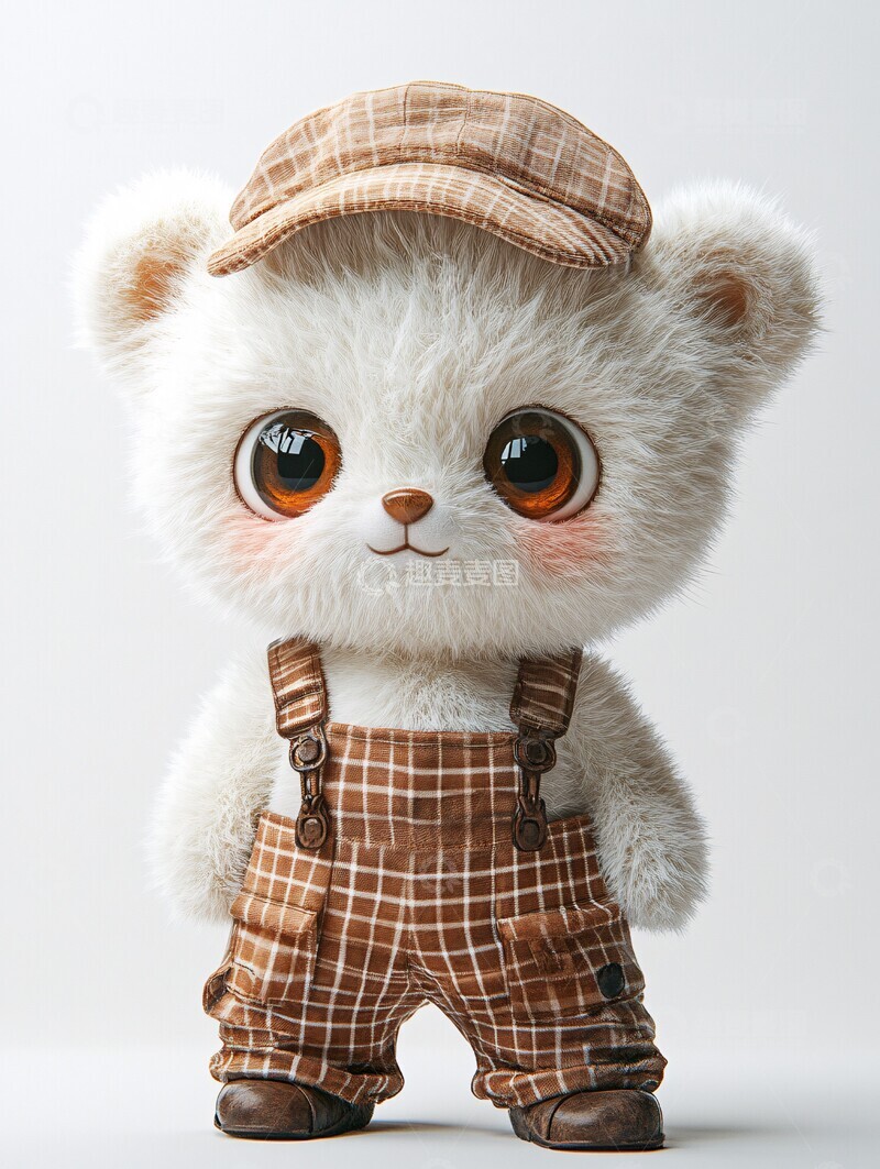 高清大图下载【趣麦麦图】白色熊穿棕色帽子和背带裤1