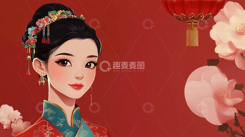 高清大图下载【趣麦麦图】卡通女孩传统服饰1