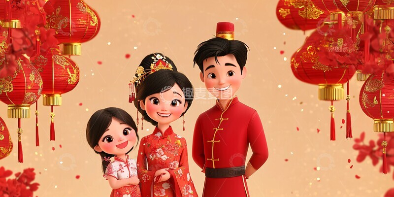 高清大图下载【趣麦麦图】春节传统家庭合照