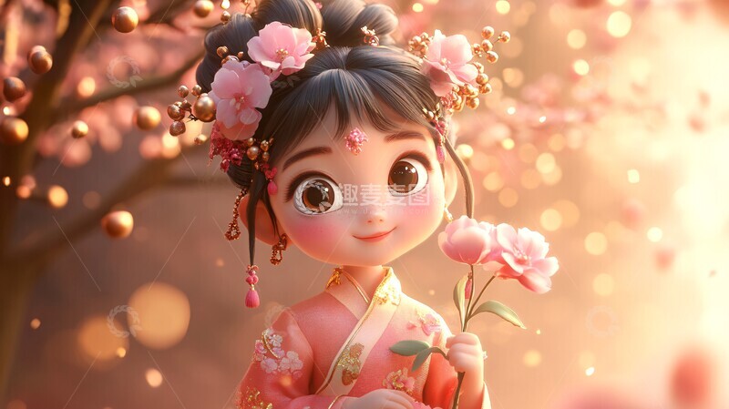 高清大图下载【趣麦麦图】汉服女孩抱花3