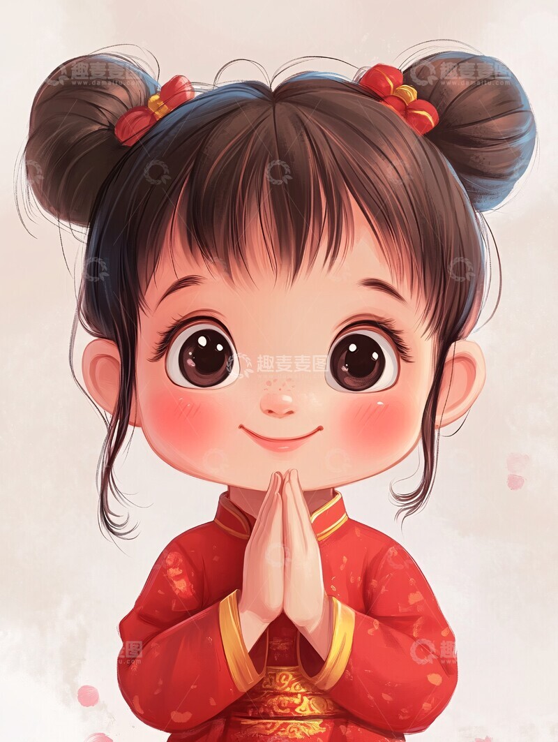 高清大图下载【趣麦麦图】双马尾女孩拜年图