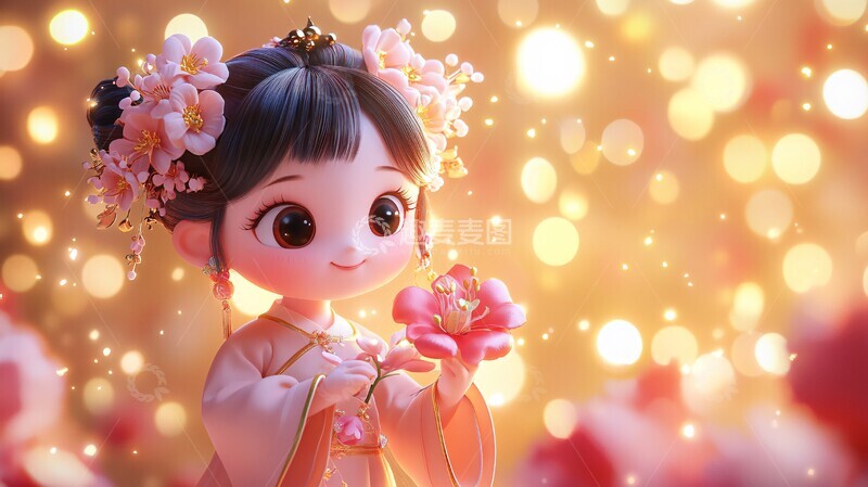 高清大图下载【趣麦麦图】汉服女孩抱花2