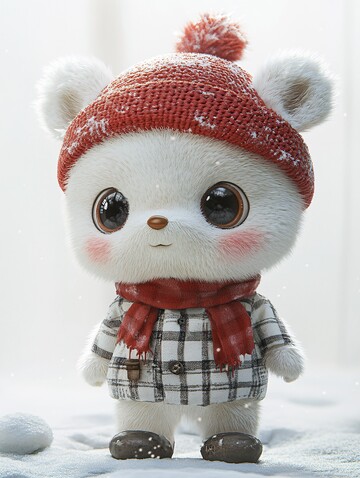 白色小熊戴红帽