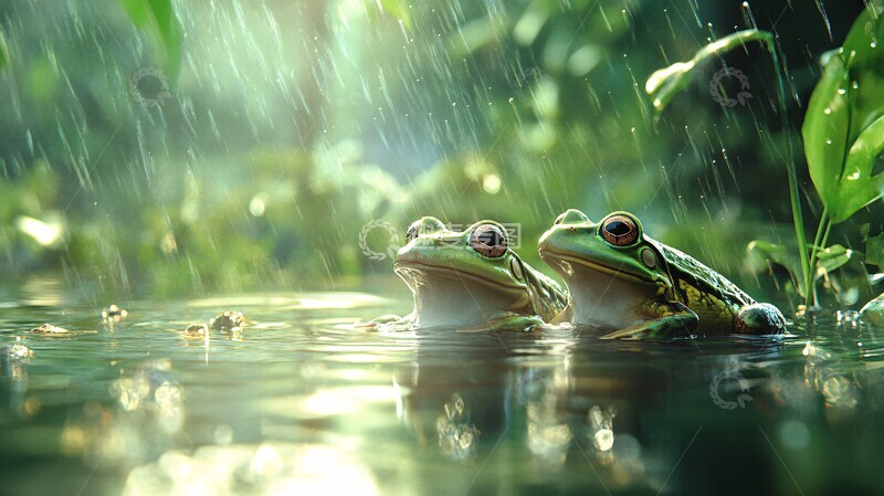 高清大图下载【趣麦麦图】雨中蛙鸣水饮1