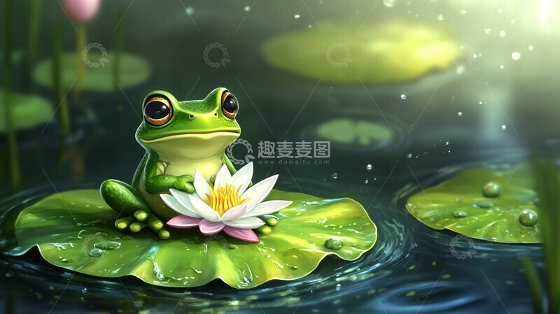 高清大图下载【趣麦麦图】青蛙莲花莲叶1