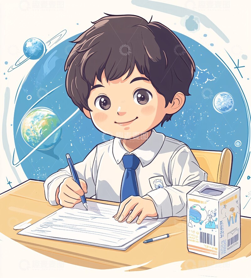 高清大图下载【趣麦麦图】男孩写字的教室