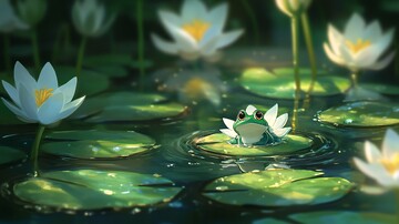 青蛙睡莲池塘