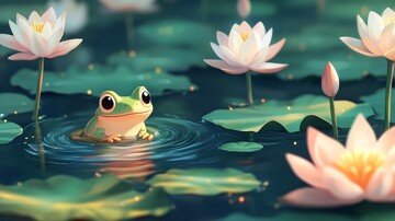 青蛙睡莲池塘2