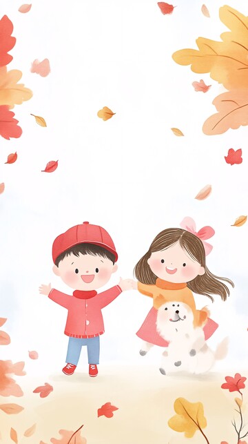 秋日小狗与孩童