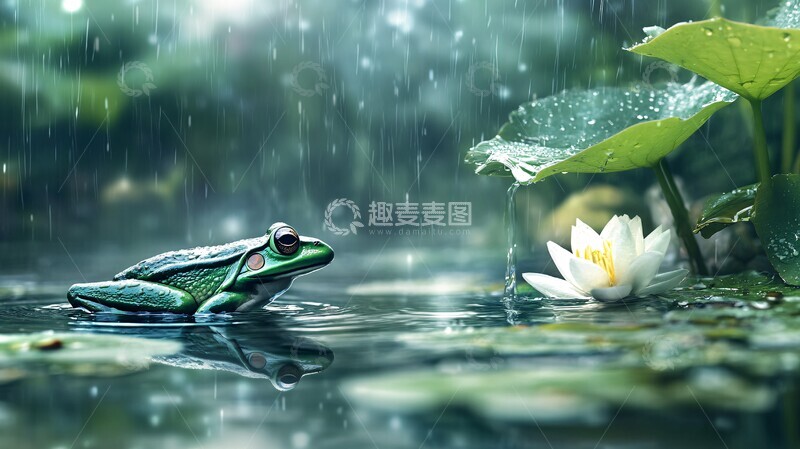 高清大图下载【趣麦麦图】雨中蛙鸣水饮