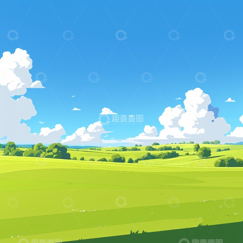 高清大图下载【趣麦麦图】绿色卡通风景背景2