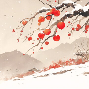 柿子树雪景图