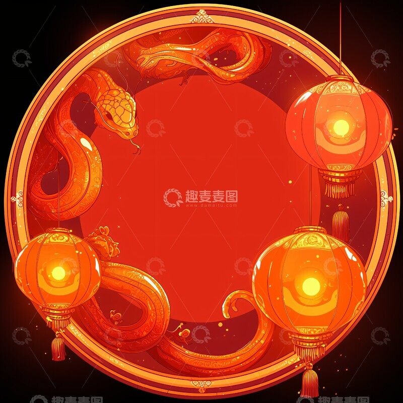高清大图下载【趣麦麦图】蛇年灯笼灯笼金色装饰