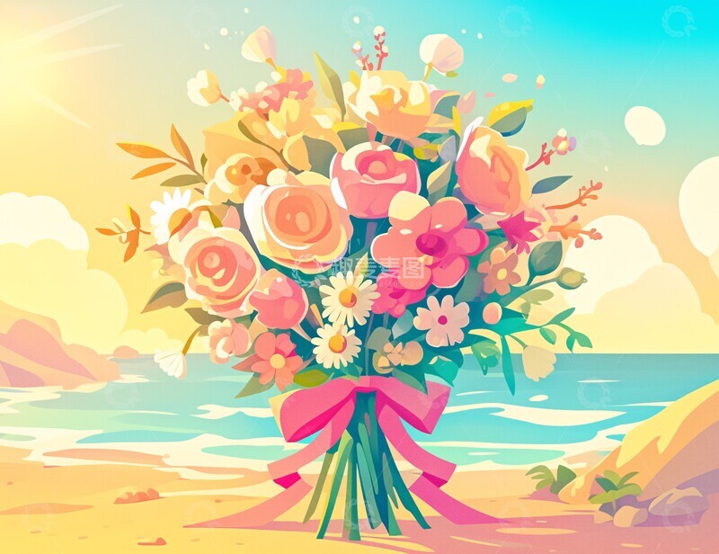 高清大图下载【趣麦麦图】海景花束图花束海景沙滩