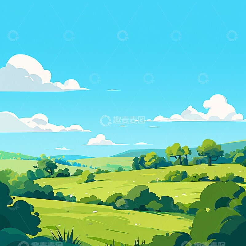 高清大图下载【趣麦麦图】绿色卡通风景背景