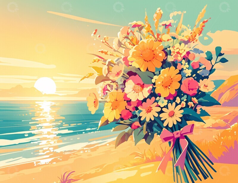 高清大图下载【趣麦麦图】海景花束图花束海景沙滩3
