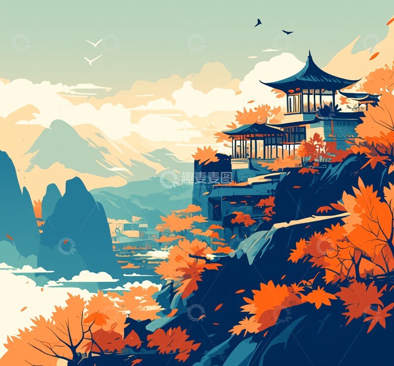 高清大图下载【趣麦麦图】云峰亭影云彩亭子山顶