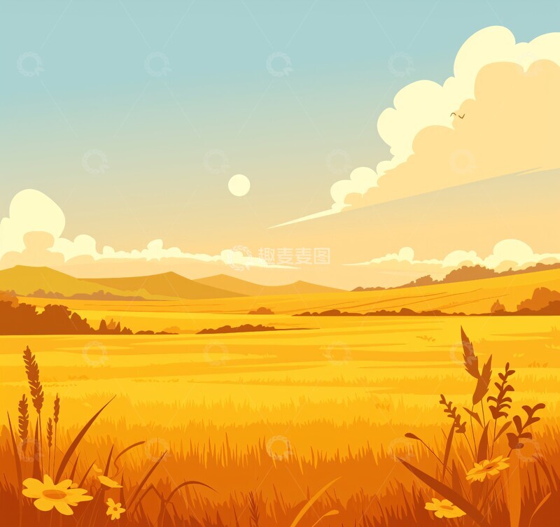 高清大图下载【趣麦麦图】阳光草地与山脉2
