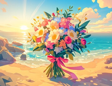海景花束图花束海景沙滩1