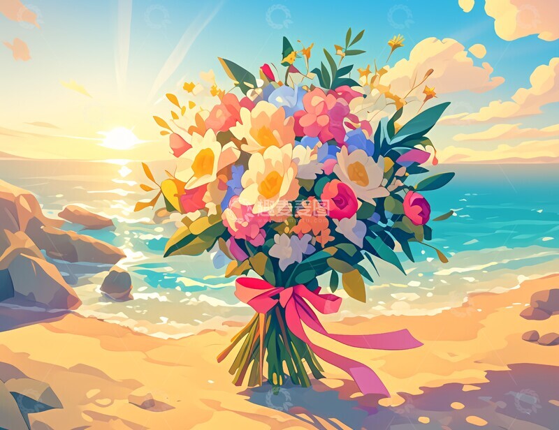 高清大图下载【趣麦麦图】海景花束图花束海景沙滩1