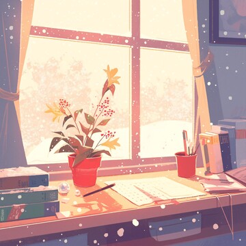 窗边书桌上的静物