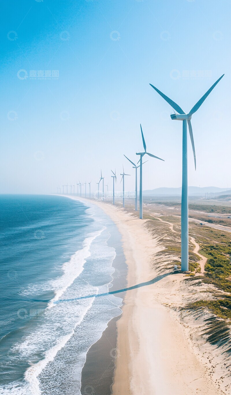 高清大图下载【趣麦麦图】白沙海岸风力发电机1