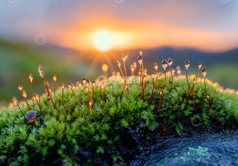 高清大图下载【趣麦麦图】绿苔水滴清晨3