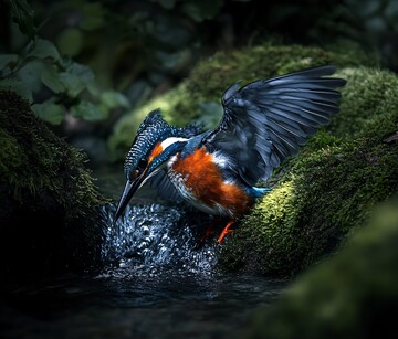 翠鸟立河石翠鸟橙胸河石