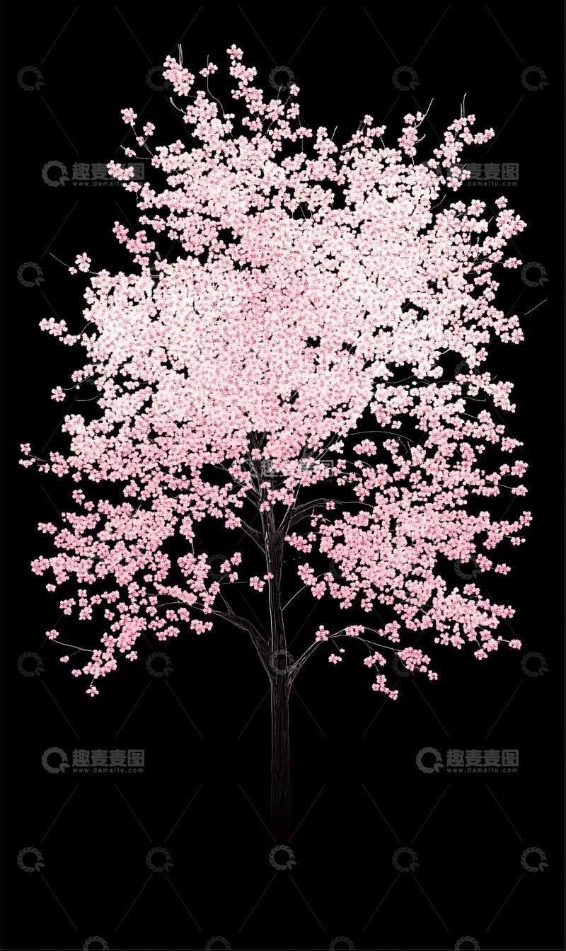 高清大图下载【趣麦麦图】-樱花树云朵图案1