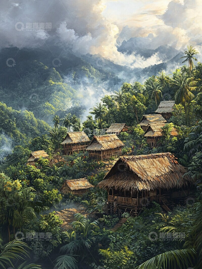 高清大图下载【趣麦麦图】山村木屋晨光2