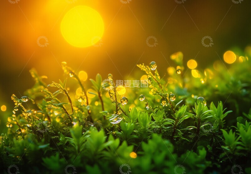高清大图下载【趣麦麦图】绿苔水滴清晨2