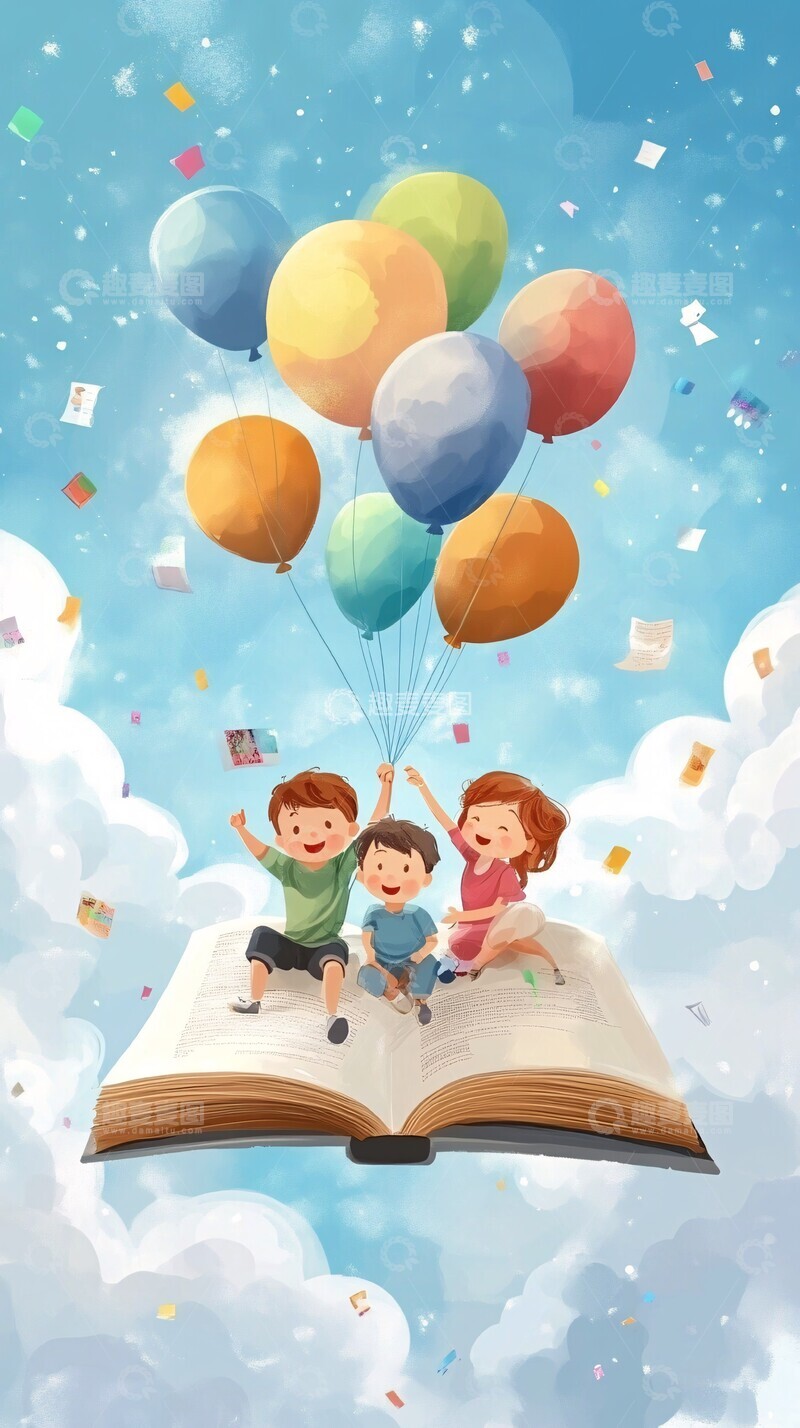 高清大图下载【趣麦麦图】-一家人气球飞翔1