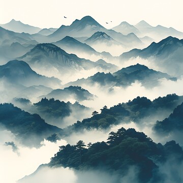 青山远雾图青山远雾山峰