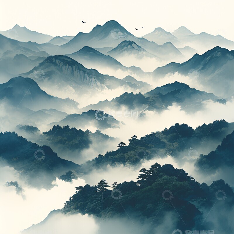 高清大图下载【趣麦麦图】青山远雾图青山远雾山峰