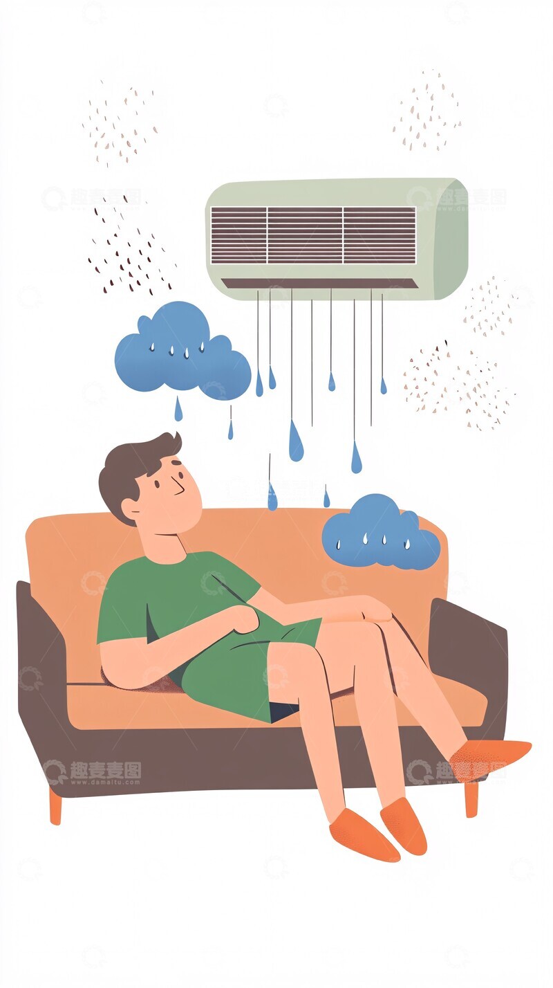 高清大图下载【趣麦麦图】卡通人物空调滴水