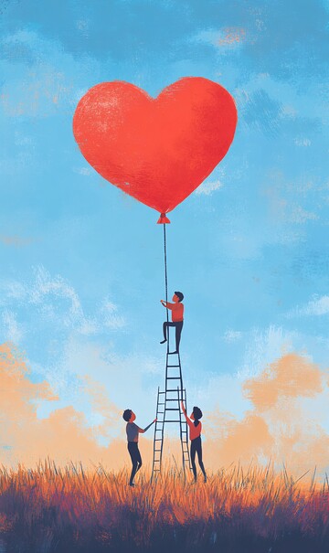 心形气球与梯子