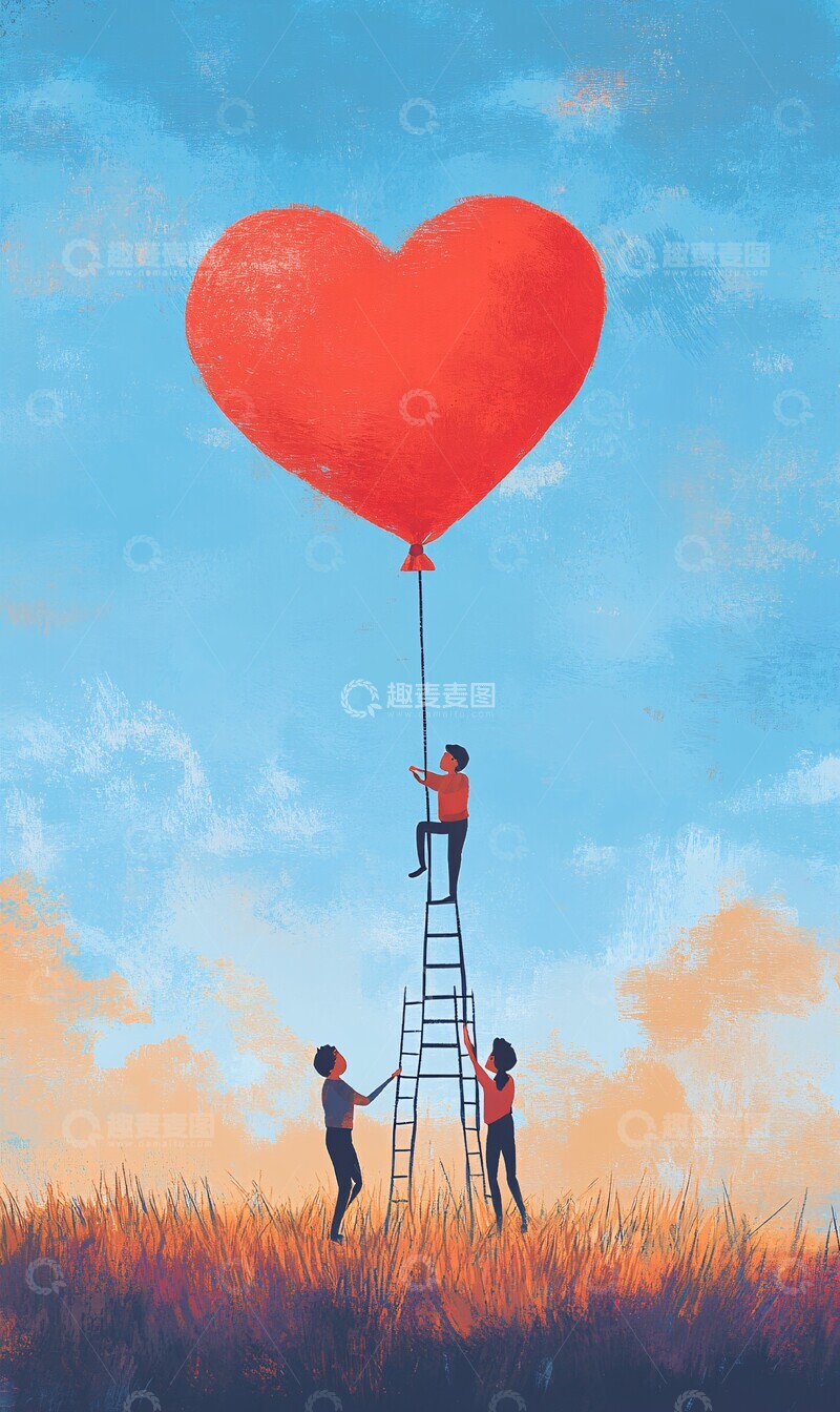 心形气球与梯子