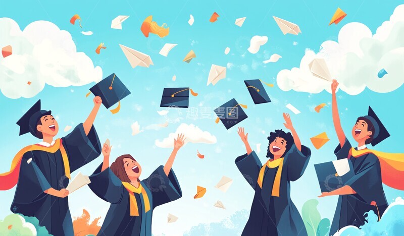 高清大图下载【趣麦麦图】毕业生抛纸飞机3