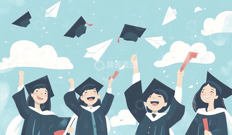 高清大图下载【趣麦麦图】毕业生抛纸飞机