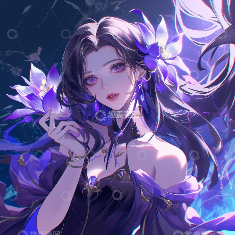 高清大图下载【趣麦麦图】紫花古风女子