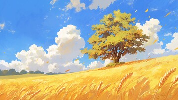 秋树金叶小麦田