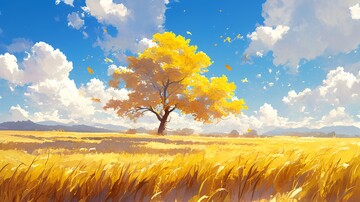 秋树金叶小麦田1