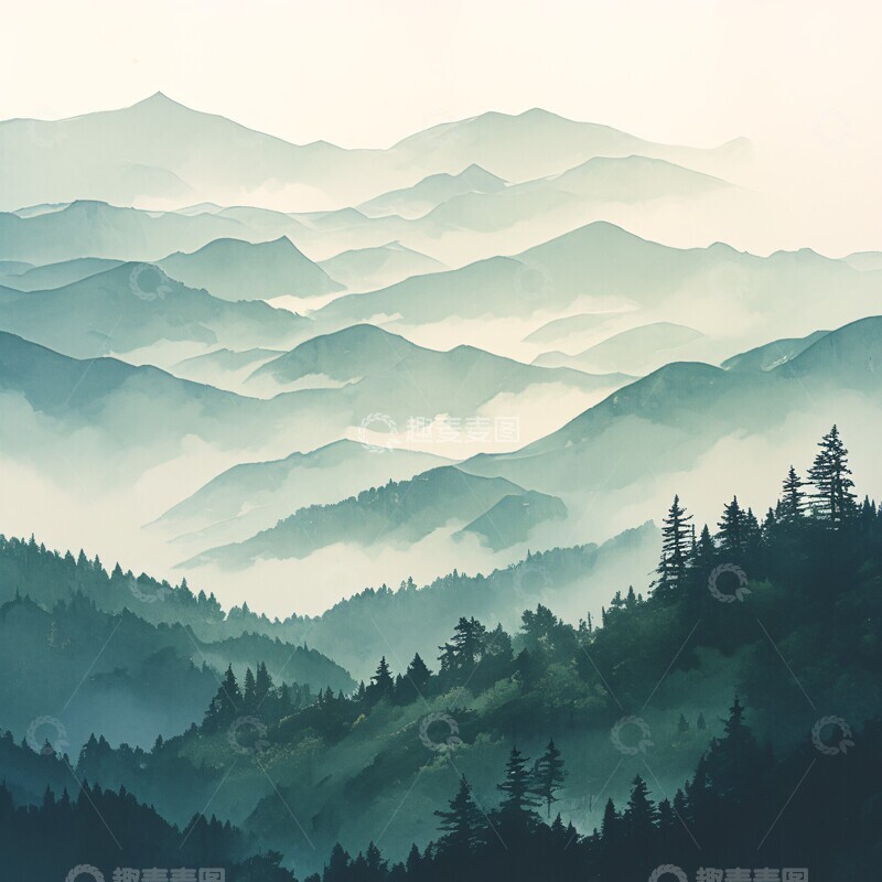 高清大图下载【趣麦麦图】青山远雾图青山远雾山峰1