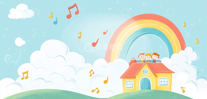 高清大图下载【趣麦麦图】卡通屋儿童彩虹1