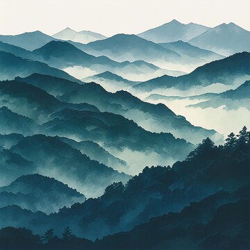 青山远雾图青山远雾山峰2