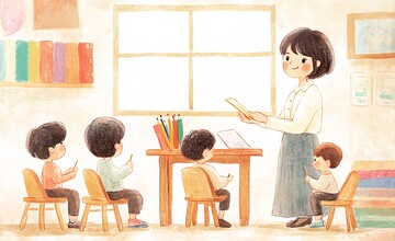 女老师教孩子画画