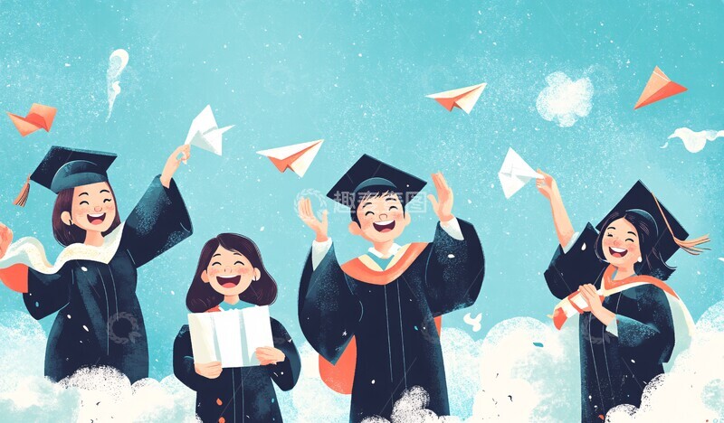 高清大图下载【趣麦麦图】毕业生抛纸飞机2